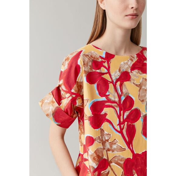 COS Printed Roll Sleeved Short Shift Dress Womens 2 Floral Abstract Art to Wear - Picture 5 of 11